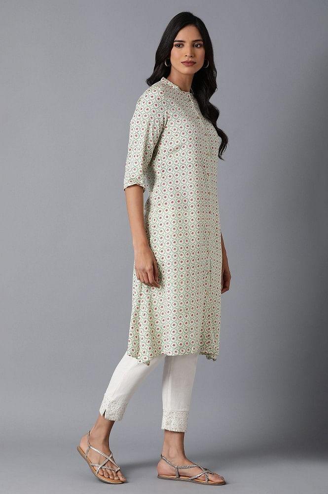 Ecru Mughal Print kurta - wforwoman