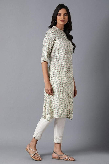 Ecru Mughal Print kurta - wforwoman