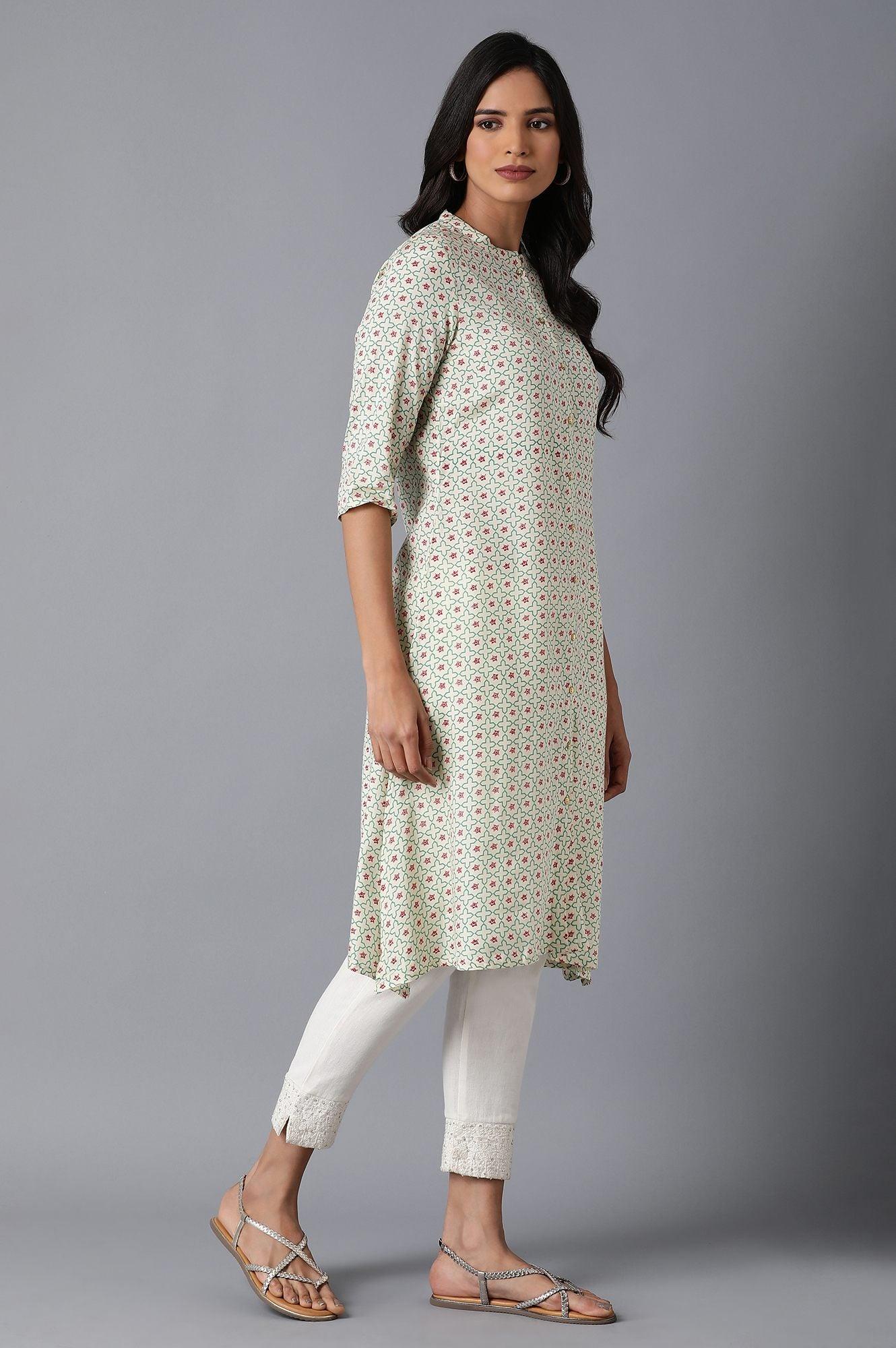 Ecru Mughal Print kurta - wforwoman