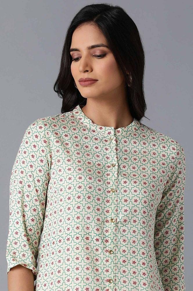 Ecru Mughal Print kurta - wforwoman