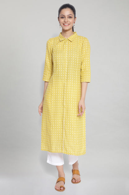 Yellow Shirt Collar Neck Printed kurta