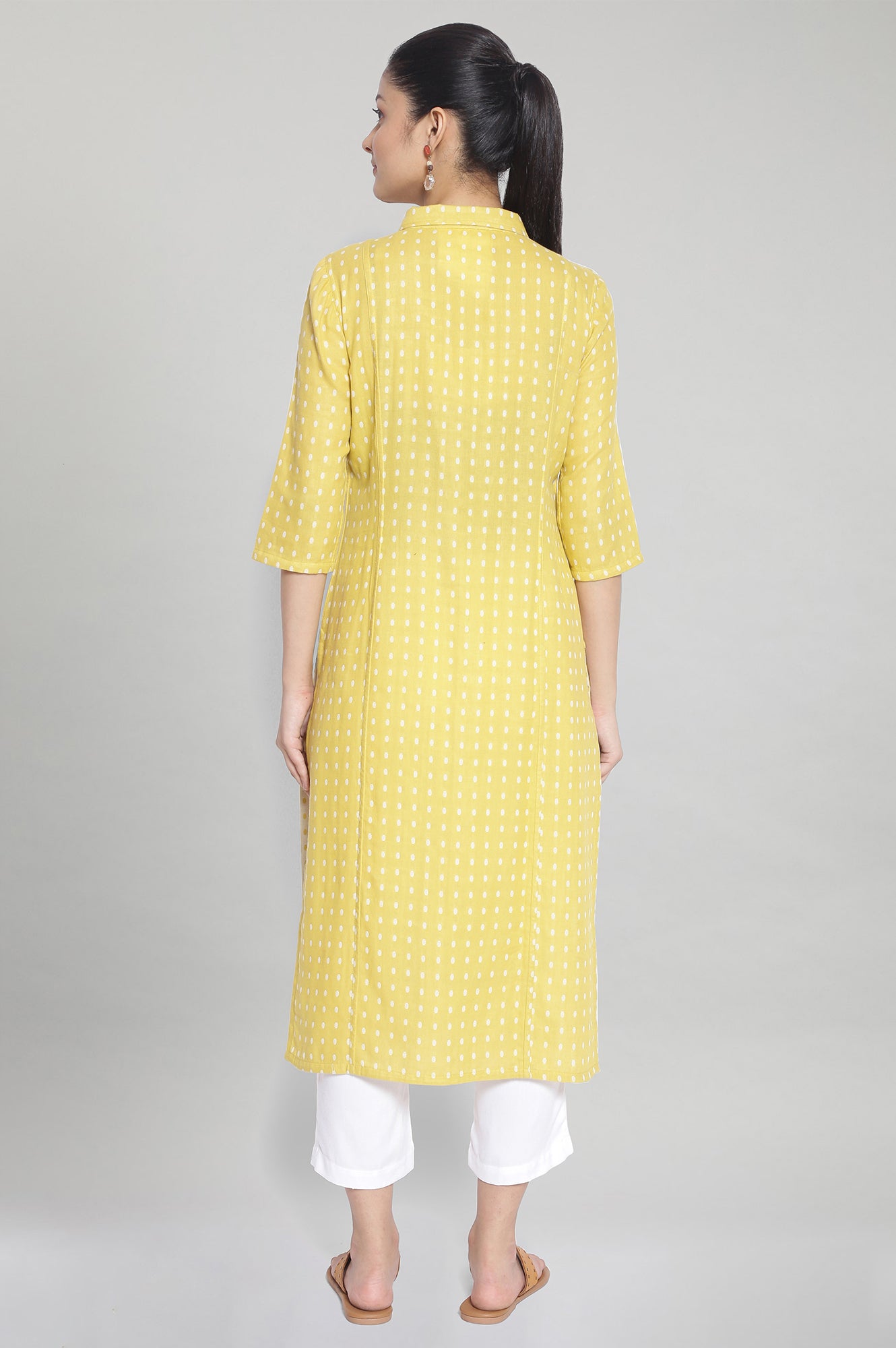 Yellow Shirt Collar Neck Printed kurta