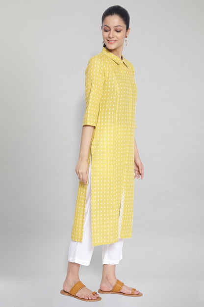 Yellow Shirt Collar Neck Printed kurta