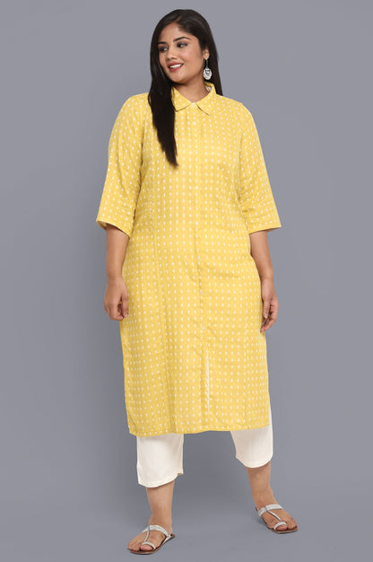 Yellow Shirt Collar Neck Printed kurta