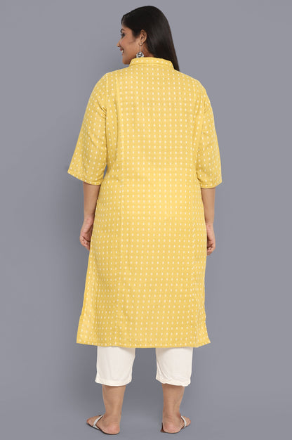 Yellow Shirt Collar Neck Printed kurta