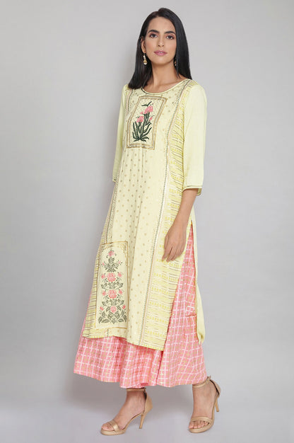 Lime Yellow Mughal Print kurta