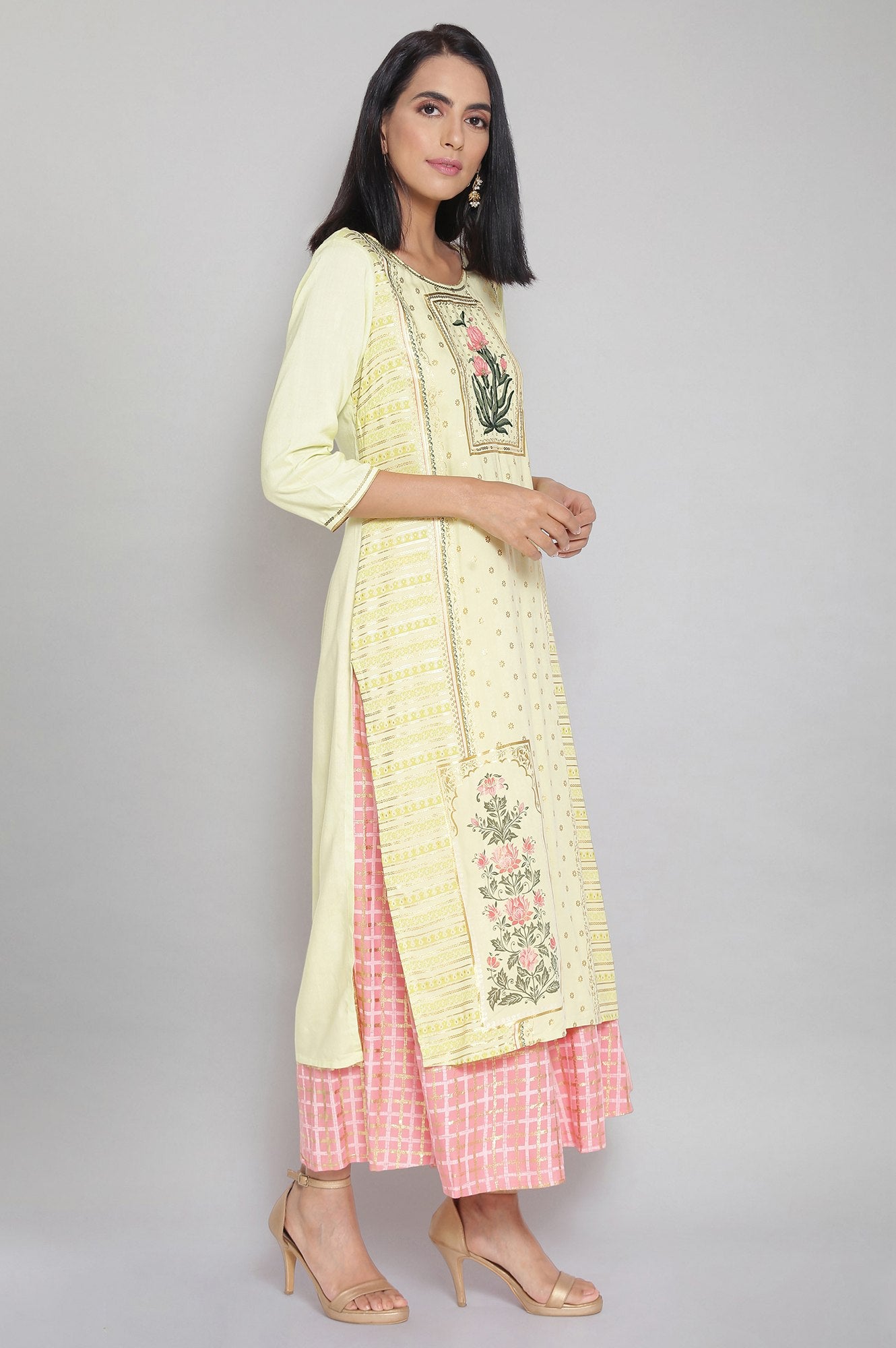 Lime Yellow Mughal Print kurta