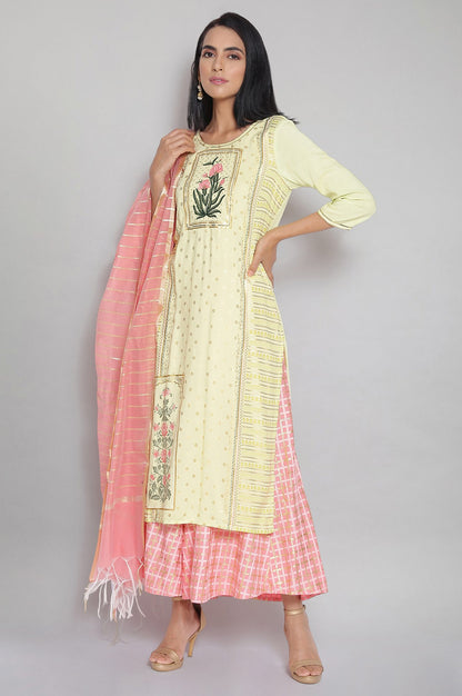 Lime Yellow Mughal Print kurta