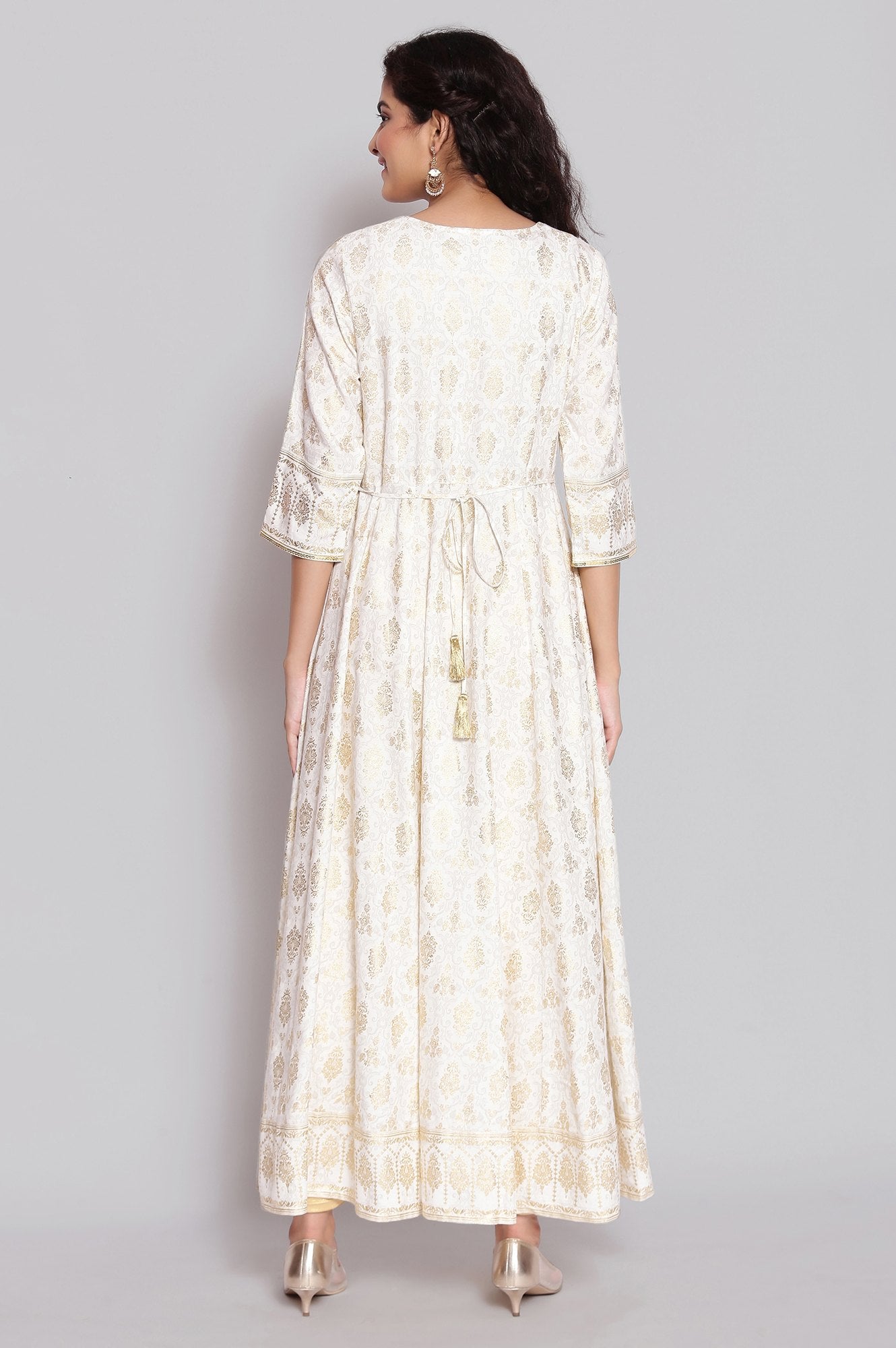 White Foil Print Flared Dress