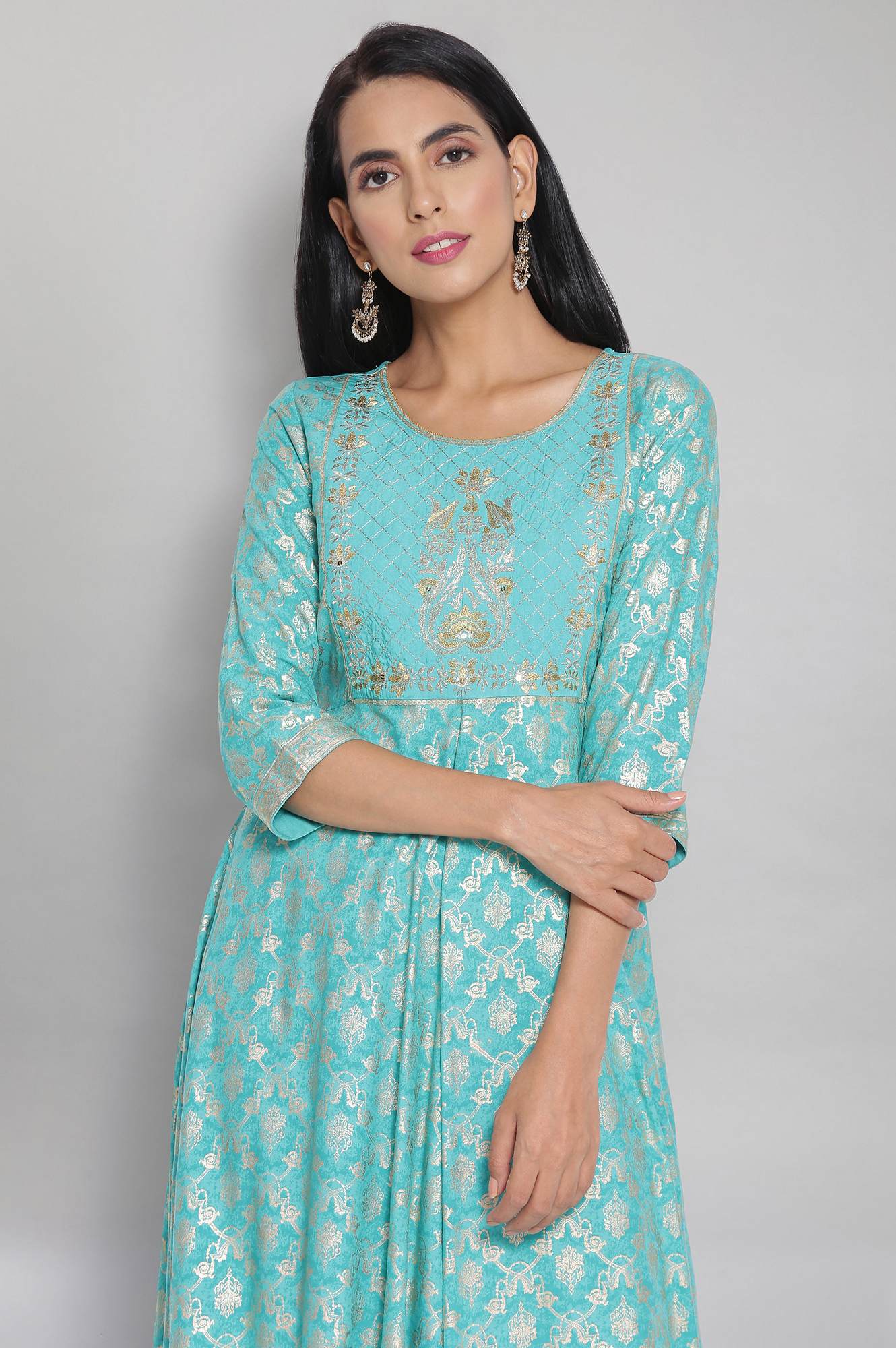 Teal Print Flared Dress