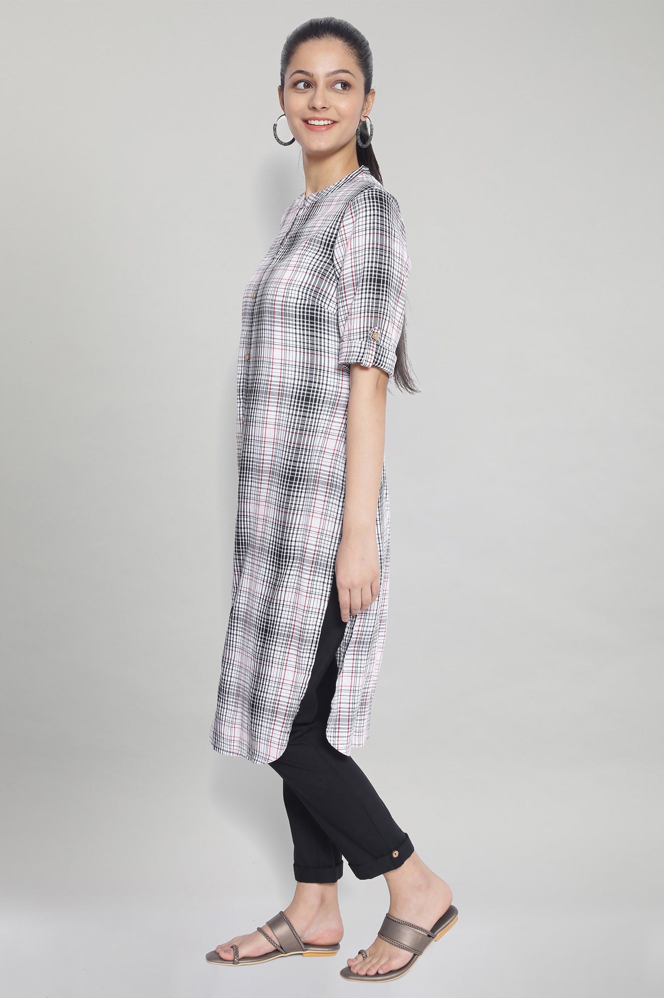 Off White Check Print kurta