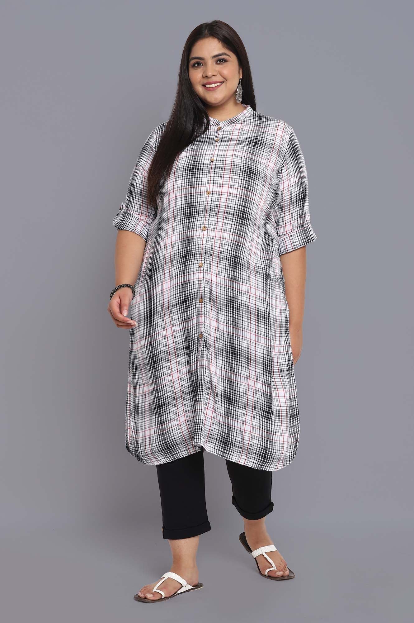 Off White Check Print kurta