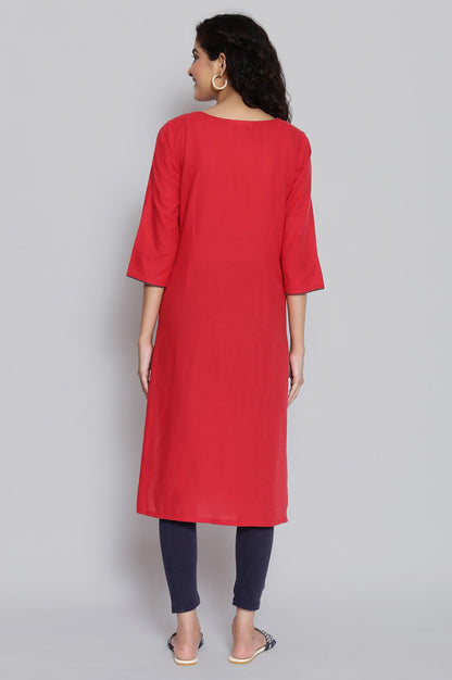 Red Round Neck Yarn-Dyed Cotton kurta