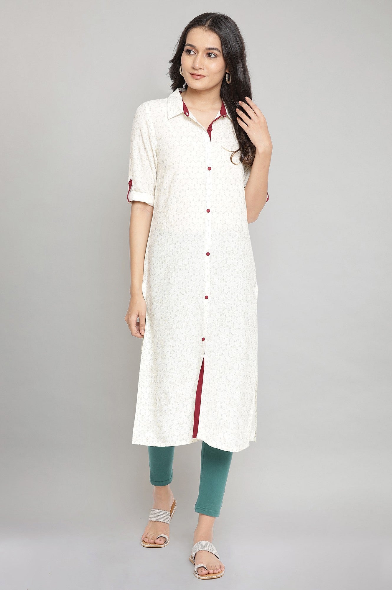 Off-White Shirt Collar Printed kurta