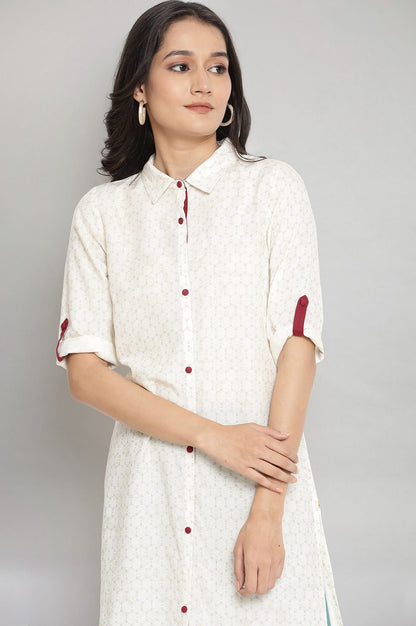 Off-White Shirt Collar Printed kurta