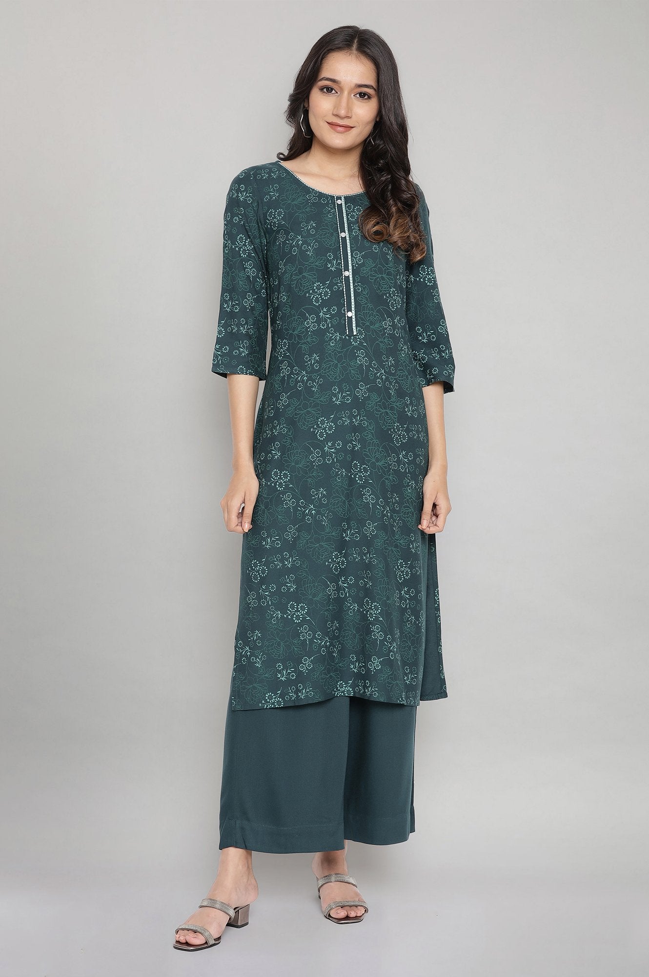 Green Floral kurta- Palazzo Set