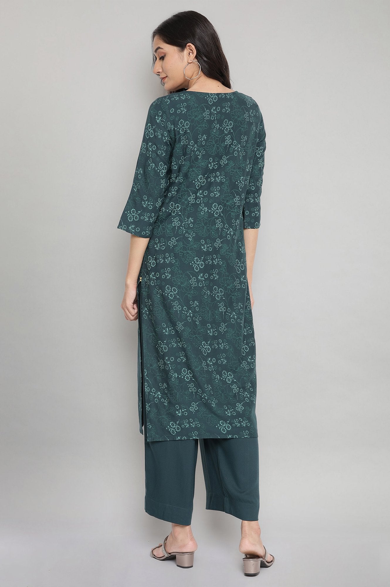 Green Floral kurta- Palazzo Set