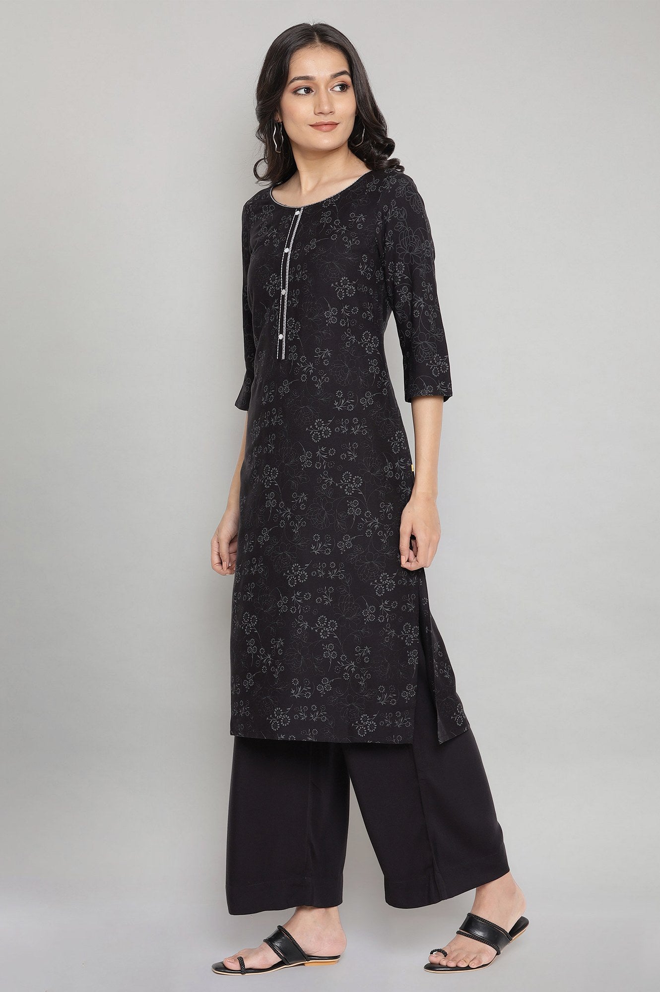 Black Floral kurta- Palazzo Set