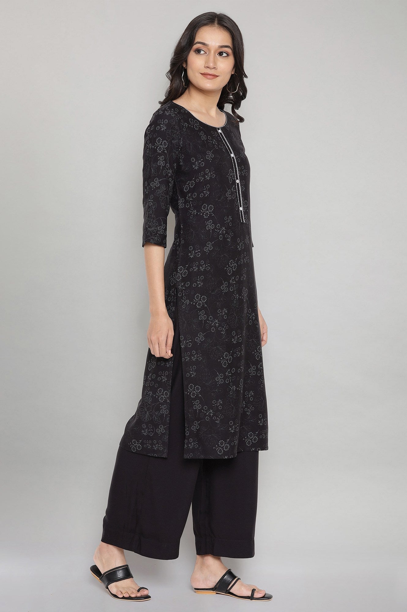 Black Floral kurta- Palazzo Set