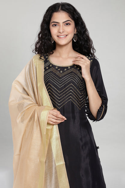 Black Embroidered kurta Palazzos Dupatta Set