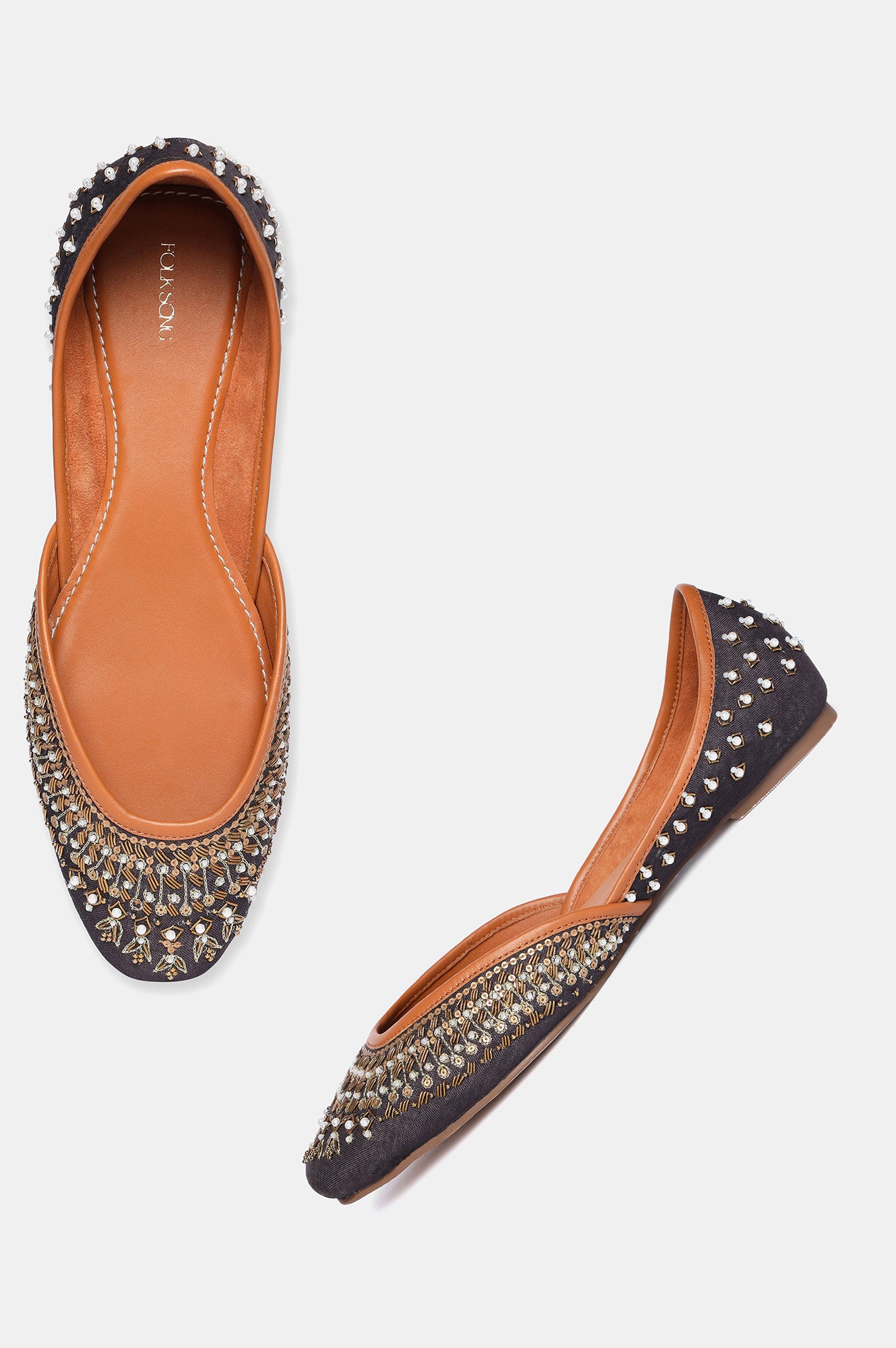 Brown Square Toe Embroidered Flat-Szaira