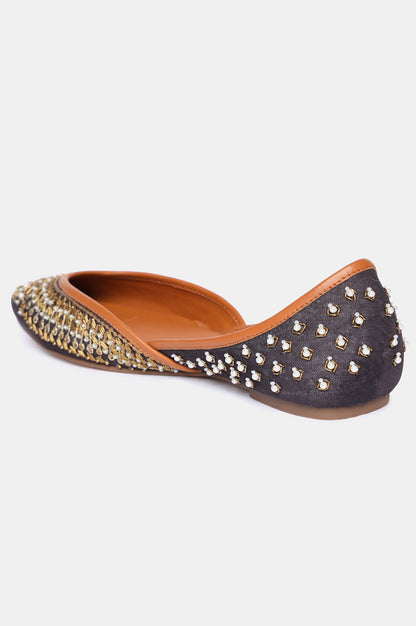 Brown Square Toe Embroidered Flat-Szaira