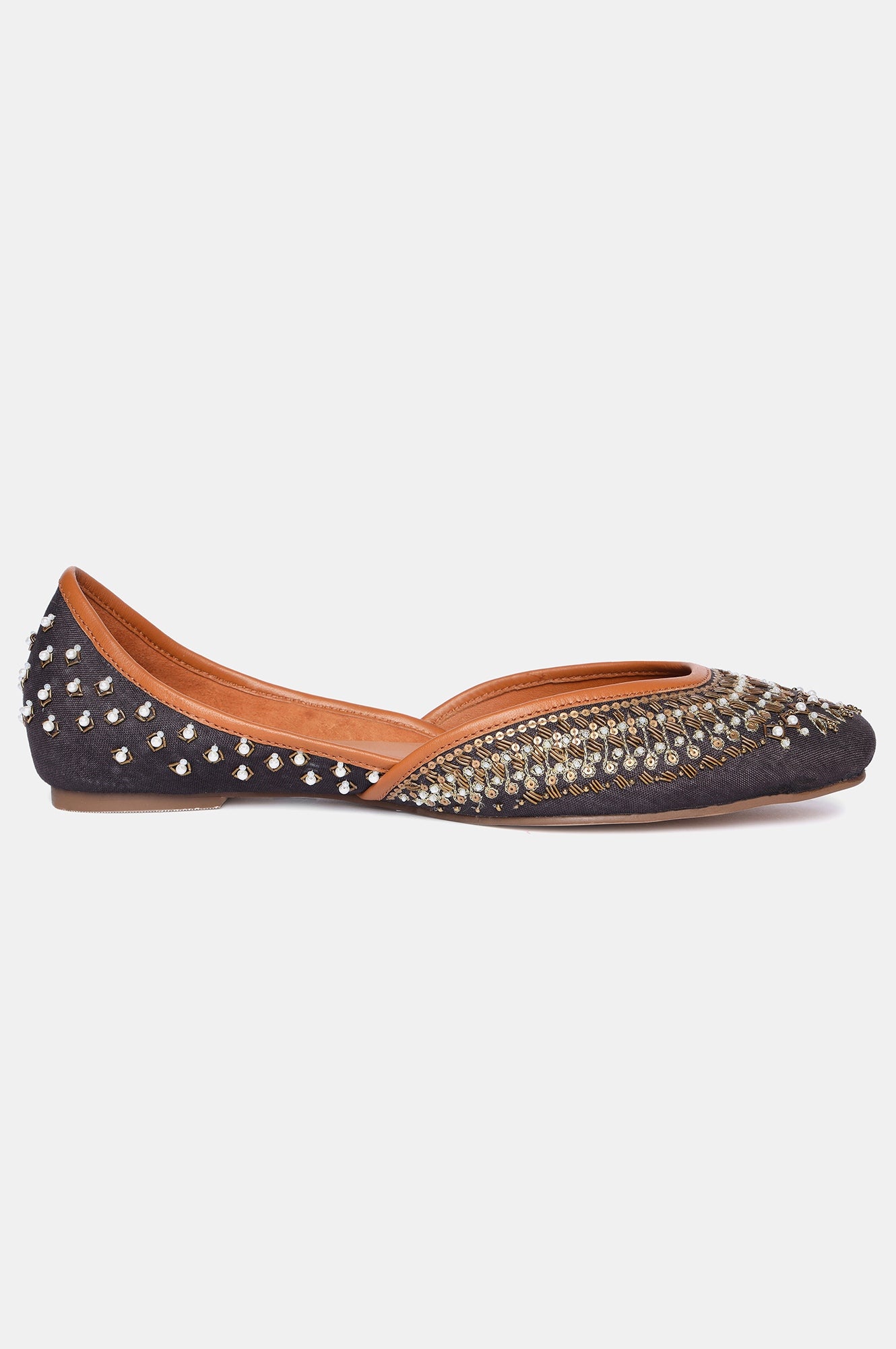 Brown Square Toe Embroidered Flat-Szaira