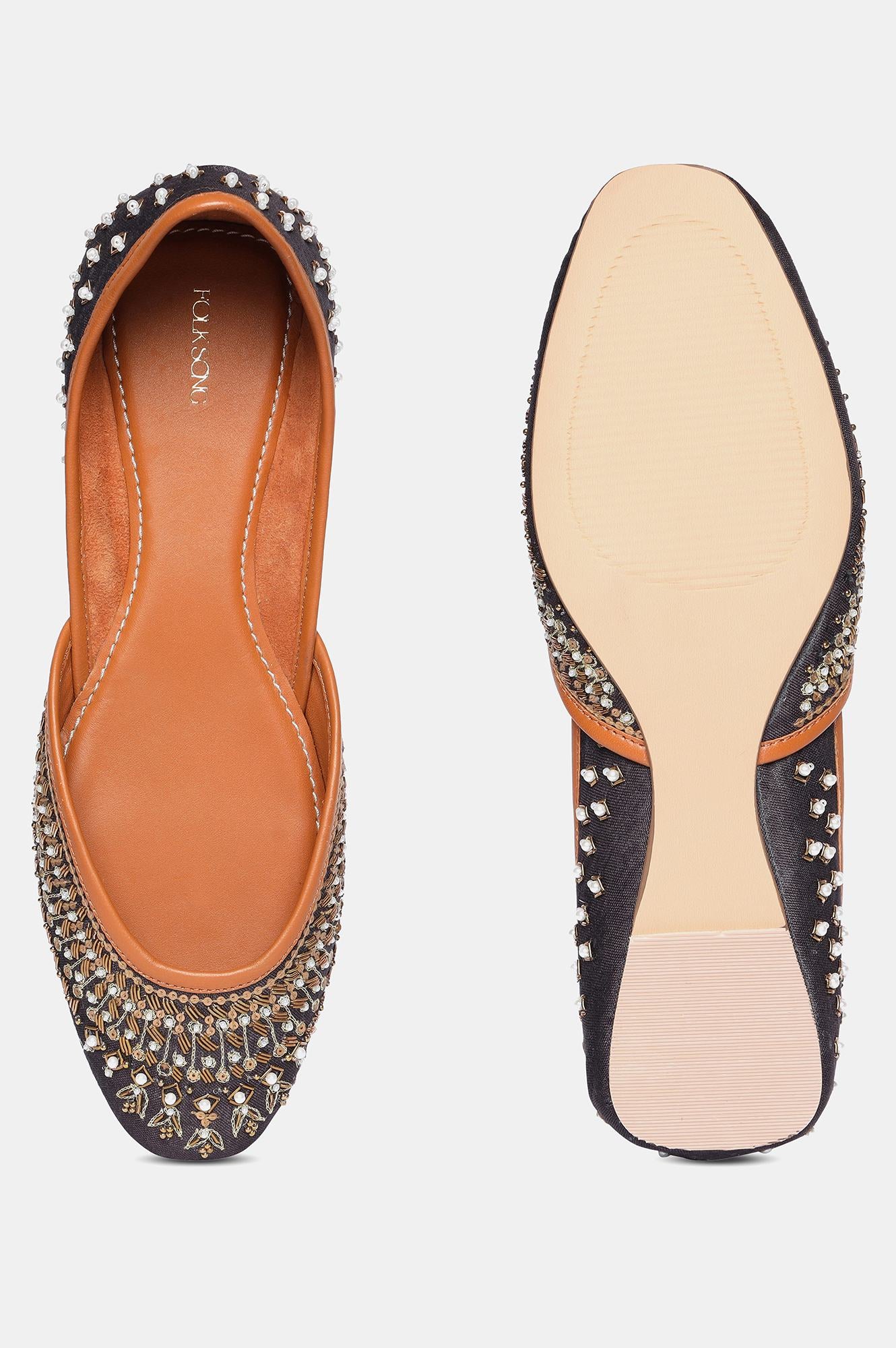 Brown Square Toe Embroidered Flat-Szaira