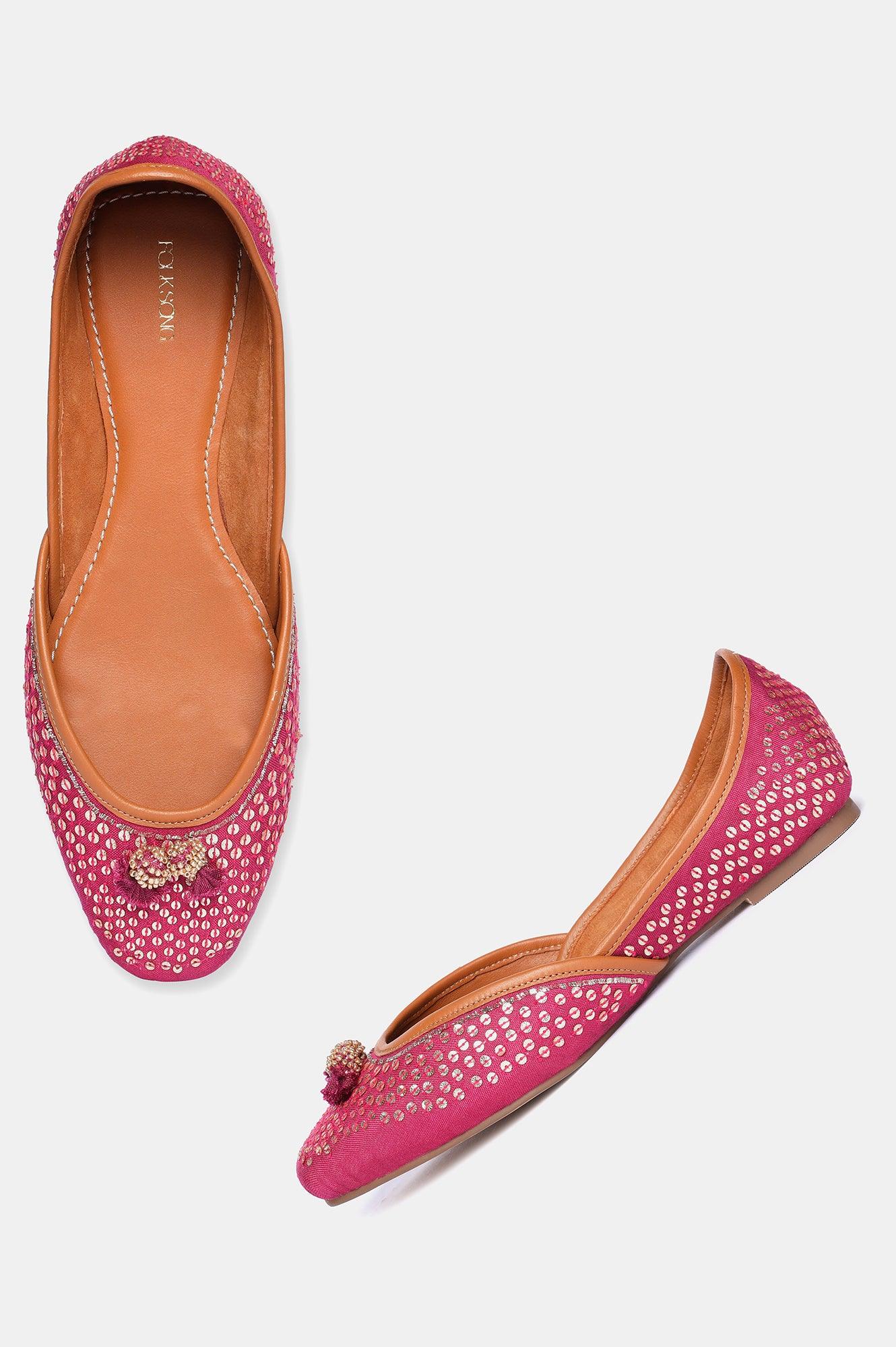 Fuchsia Square Toe Embroidered Flat-Szaira - wforwoman