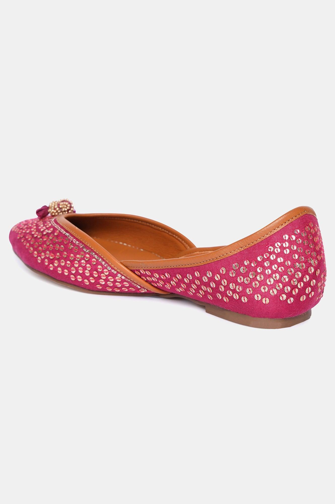 Fuchsia Square Toe Embroidered Flat-Szaira - wforwoman