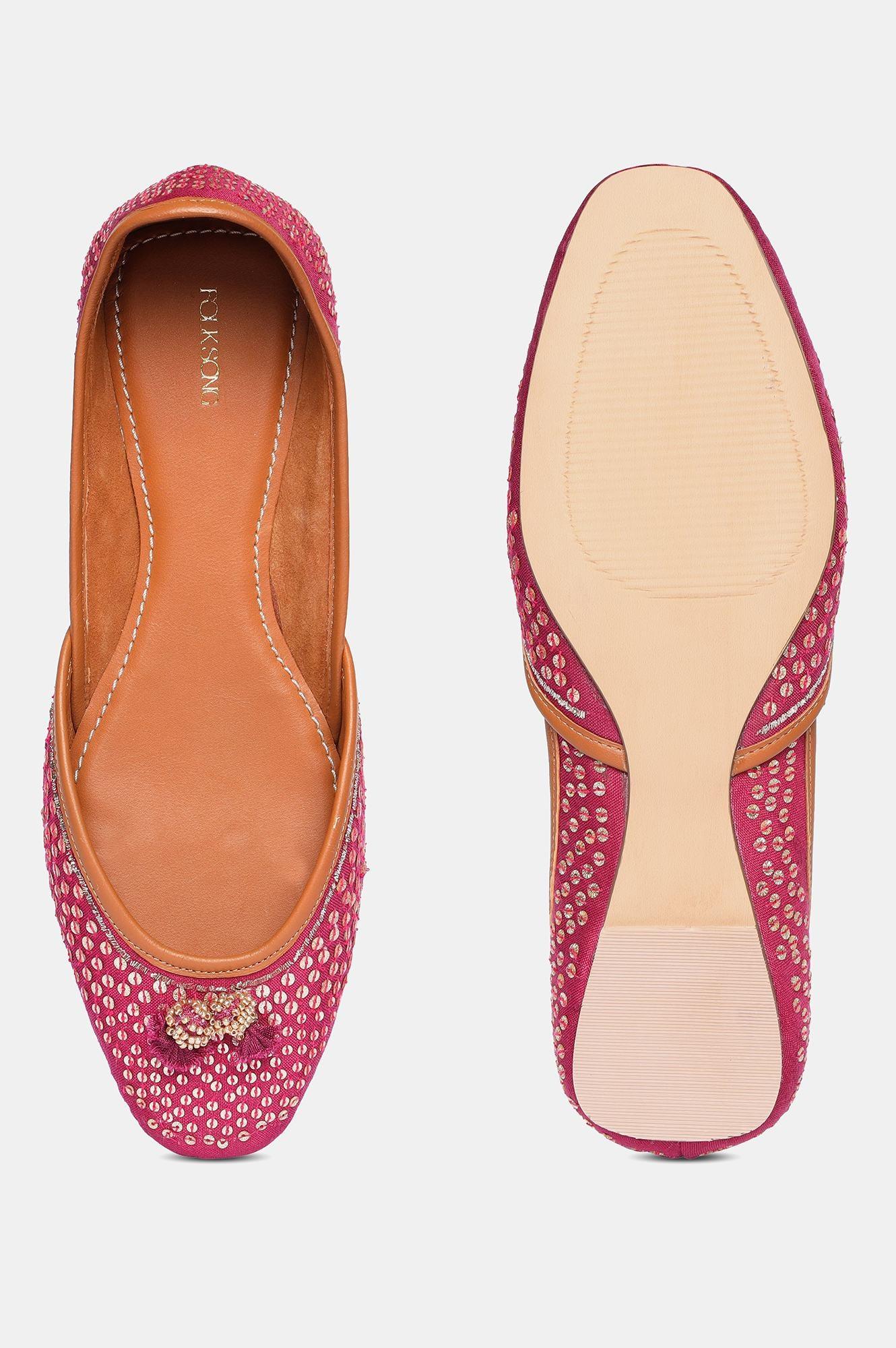 Fuchsia Square Toe Embroidered Flat-Szaira - wforwoman