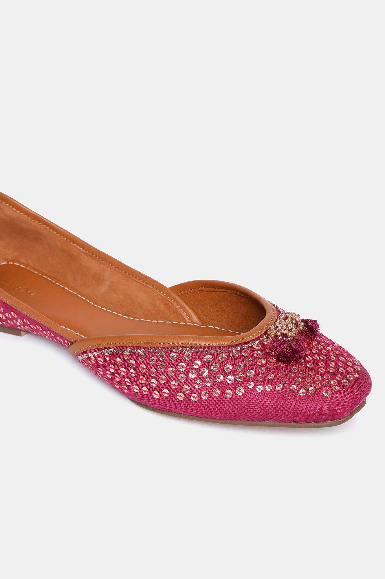 Fuchsia Square Toe Embroidered Flat-Szaira - wforwoman