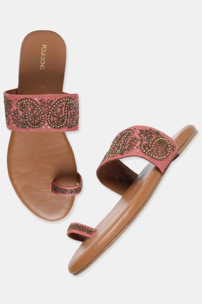Pink Embroidered Round Toe Flat-SGul - wforwoman