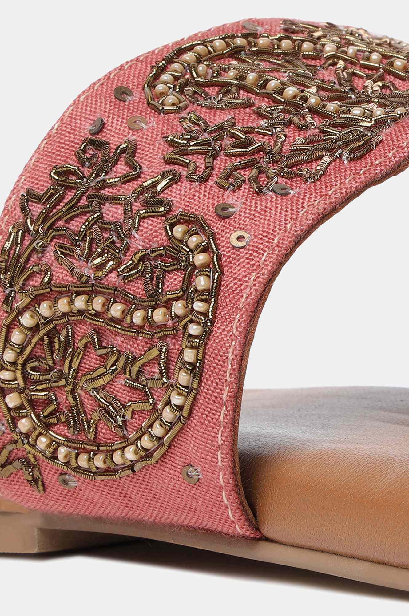 Pink Embroidered Round Toe Flat-SGul - wforwoman