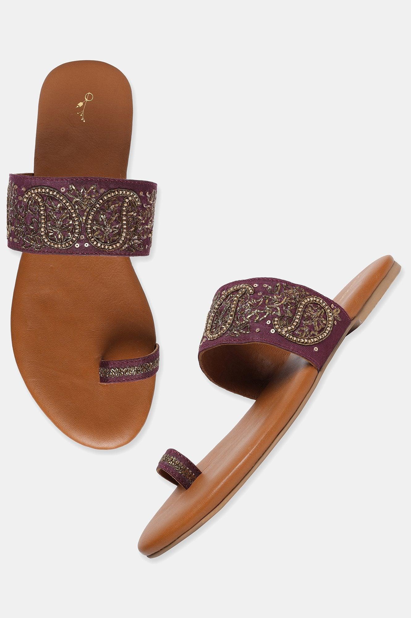 Purple Embroidered Round Toe Flat-SGul - wforwoman