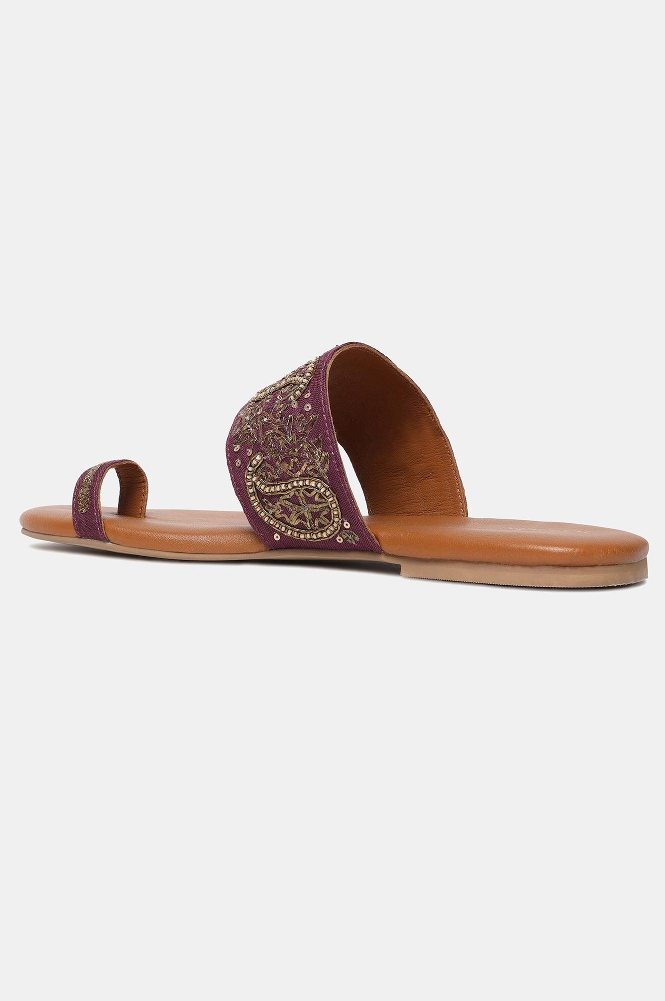 Purple Embroidered Round Toe Flat-SGul - wforwoman