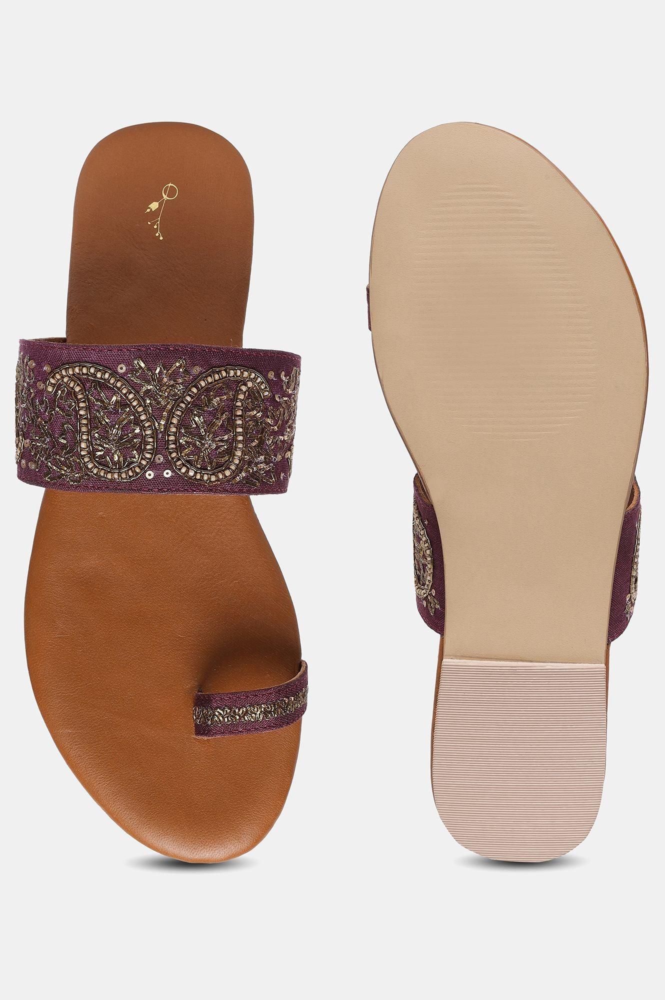 Purple Embroidered Round Toe Flat-SGul - wforwoman