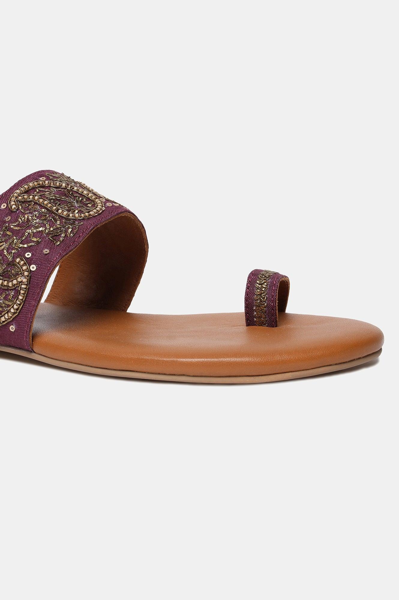 Purple Embroidered Round Toe Flat-SGul - wforwoman