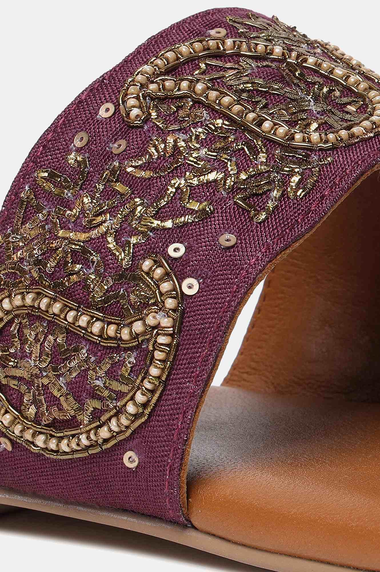 Purple Embroidered Round Toe Flat-SGul - wforwoman