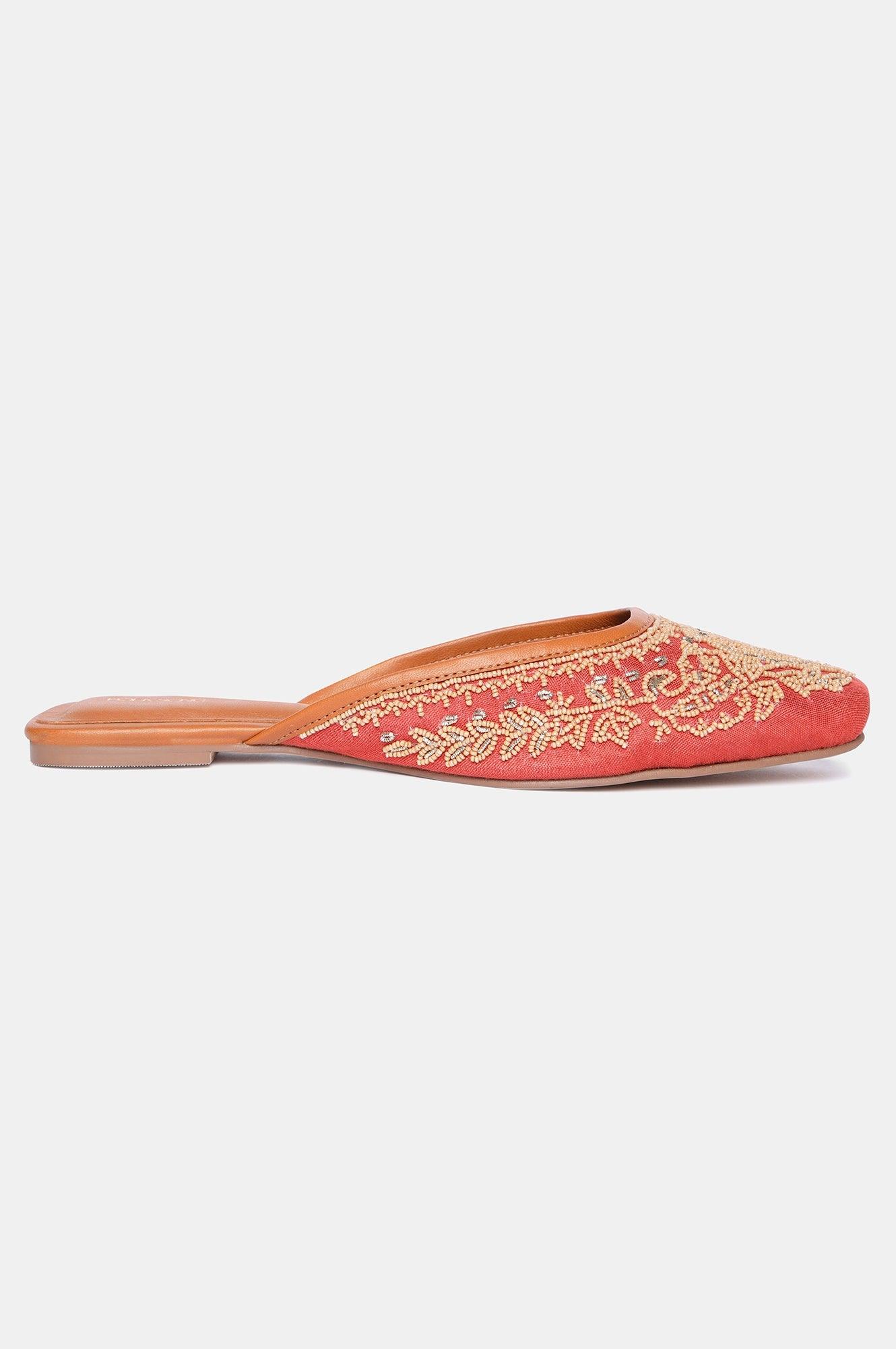 Rust Square Toe Embroidered Flat-Snazish - wforwoman