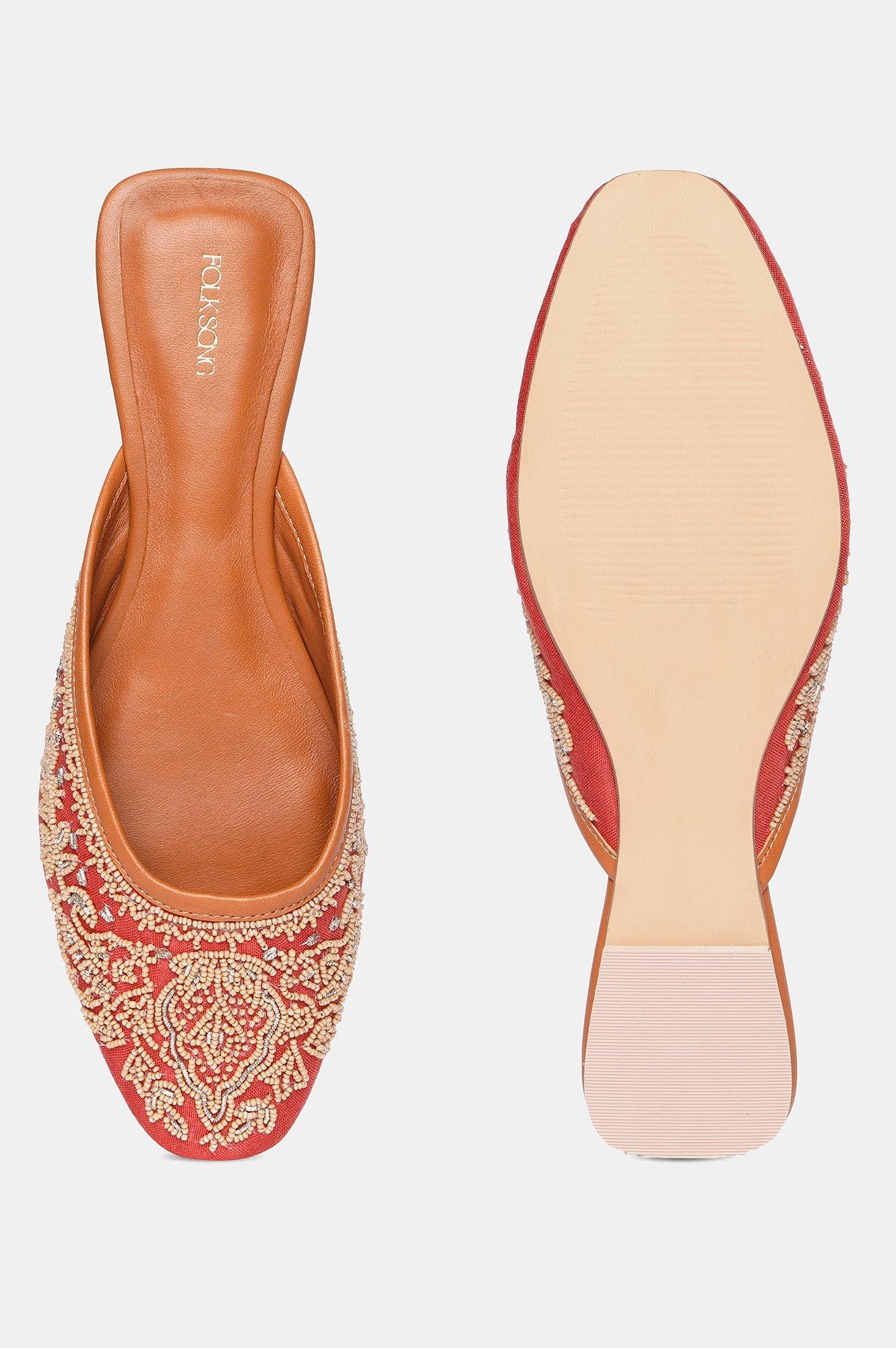 Rust Square Toe Embroidered Flat-Snazish - wforwoman