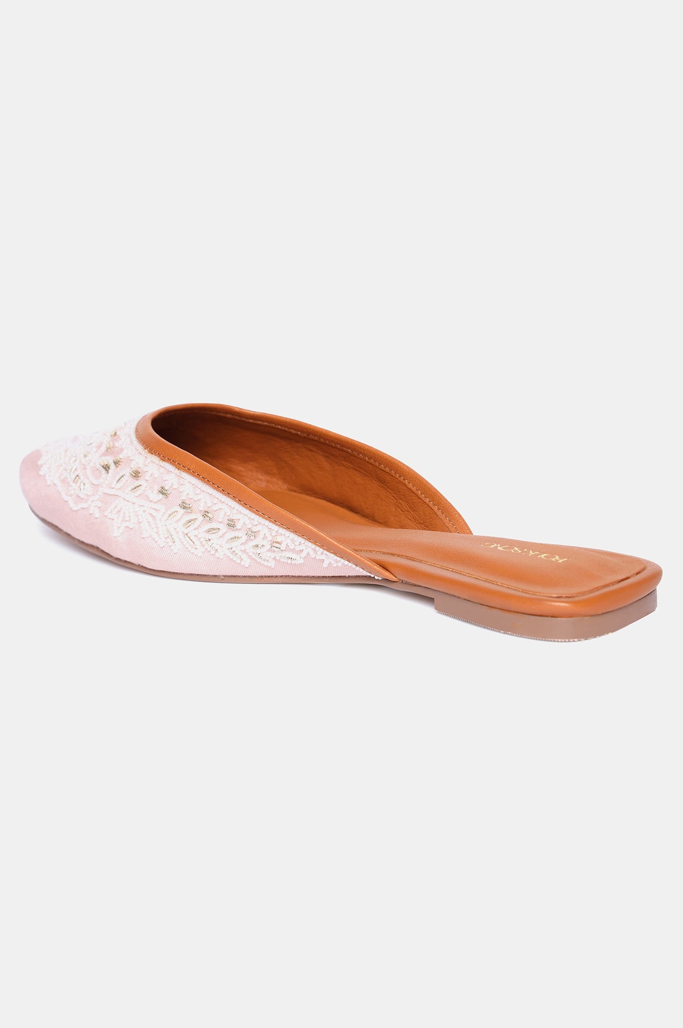 Pink Square Toe Embroidered Flat-Snazish