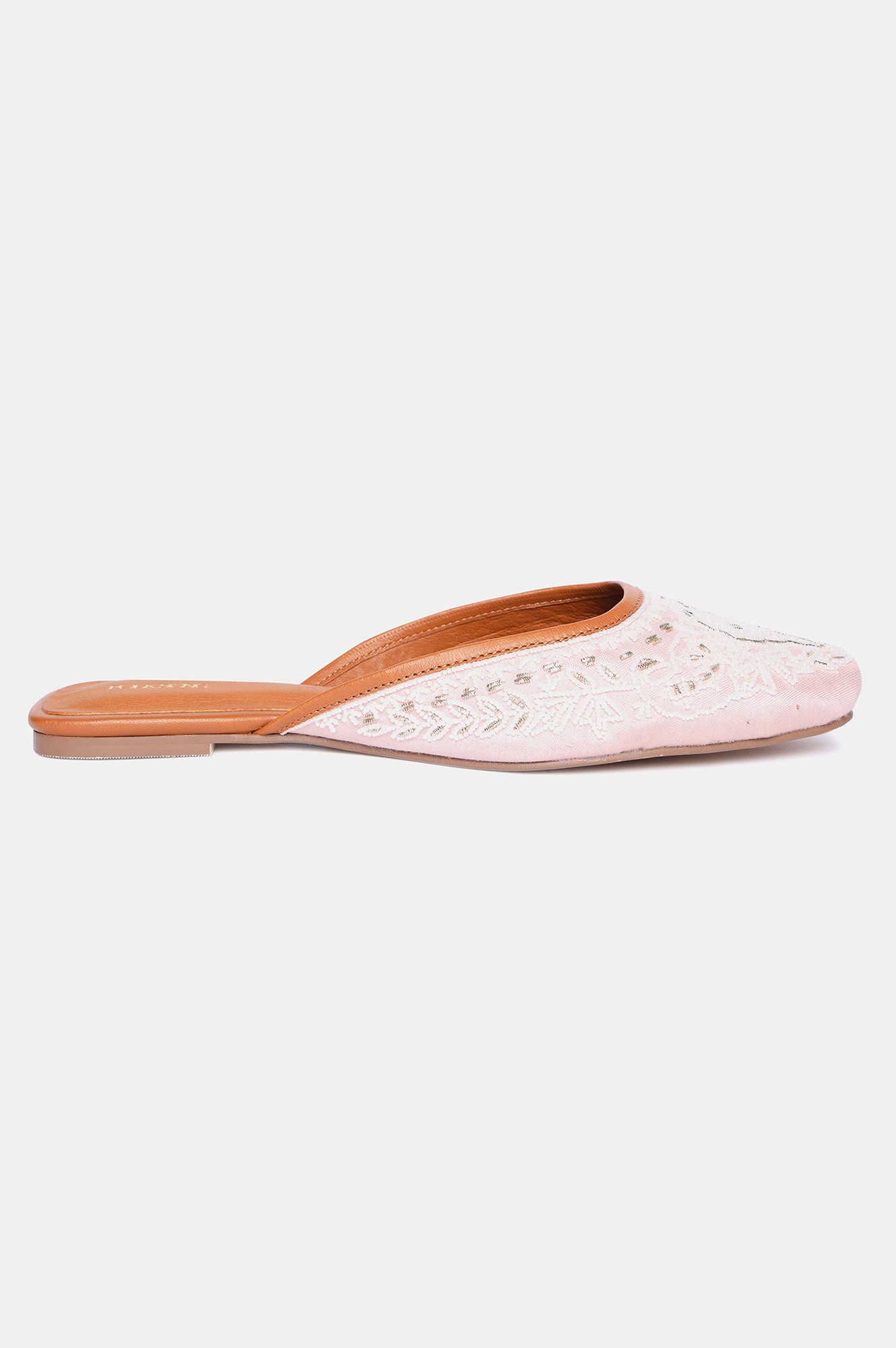 Pink Square Toe Embroidered Flat-Snazish