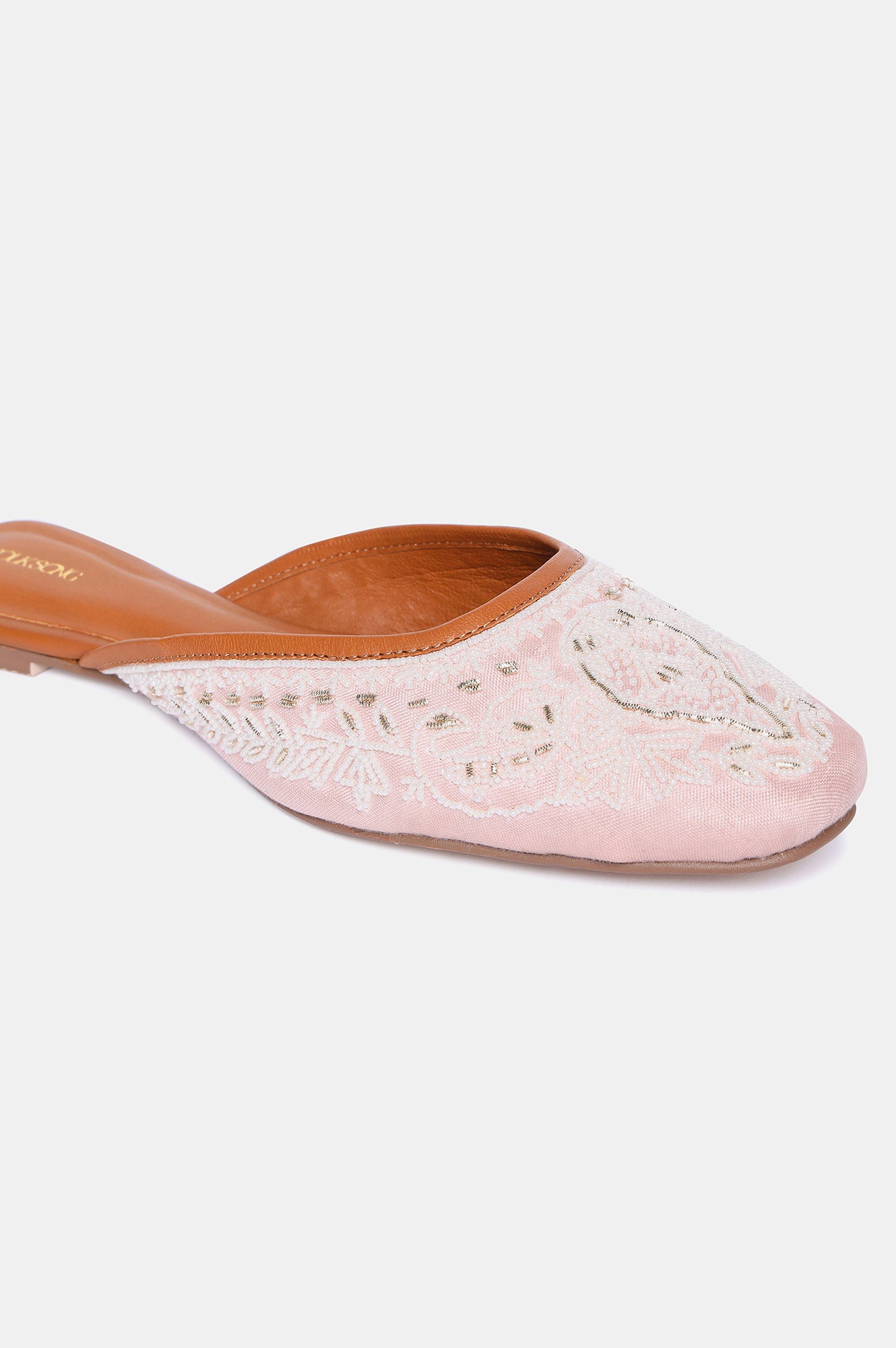 Pink Square Toe Embroidered Flat-Snazish