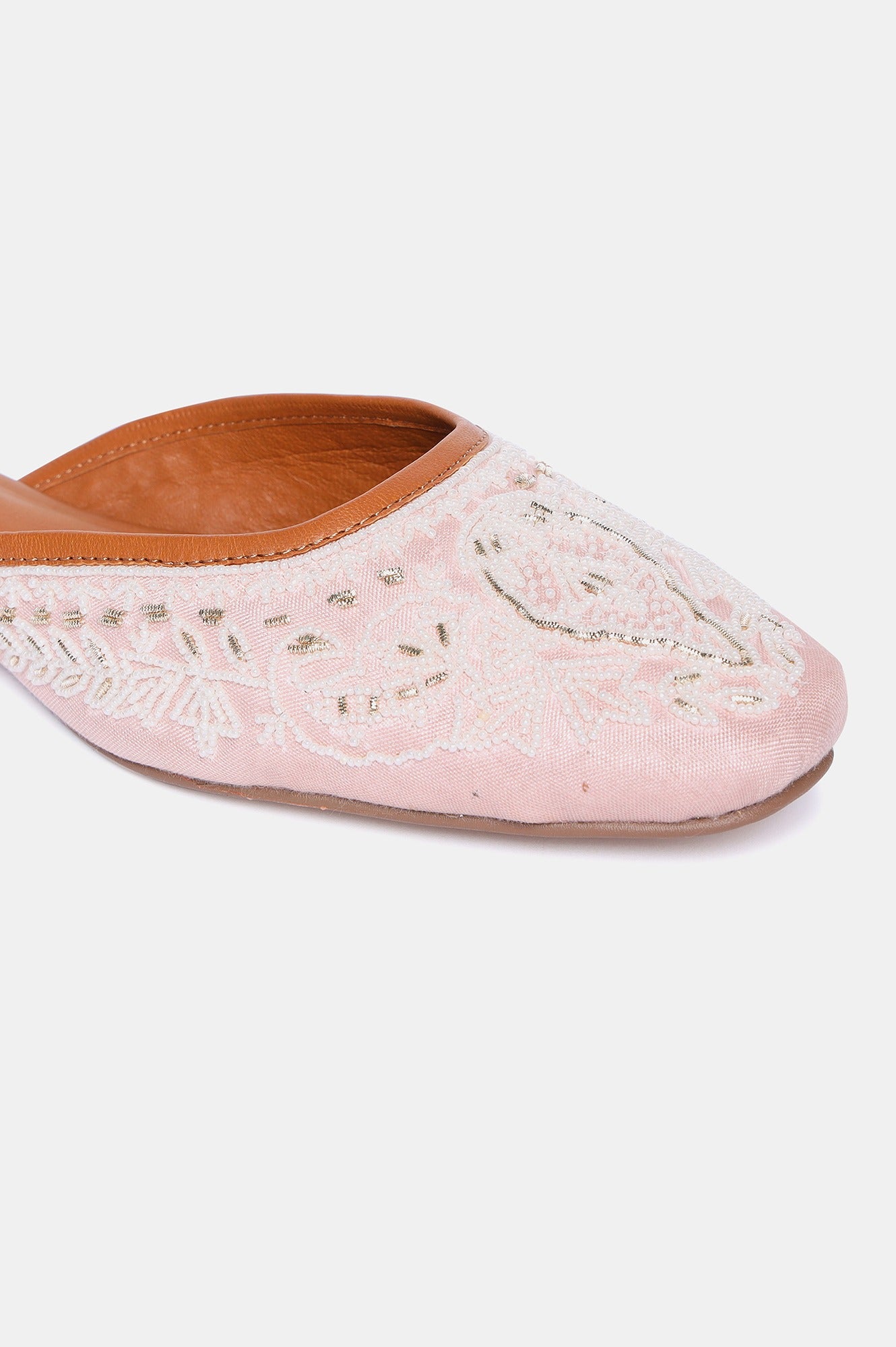 Pink Square Toe Embroidered Flat-Snazish