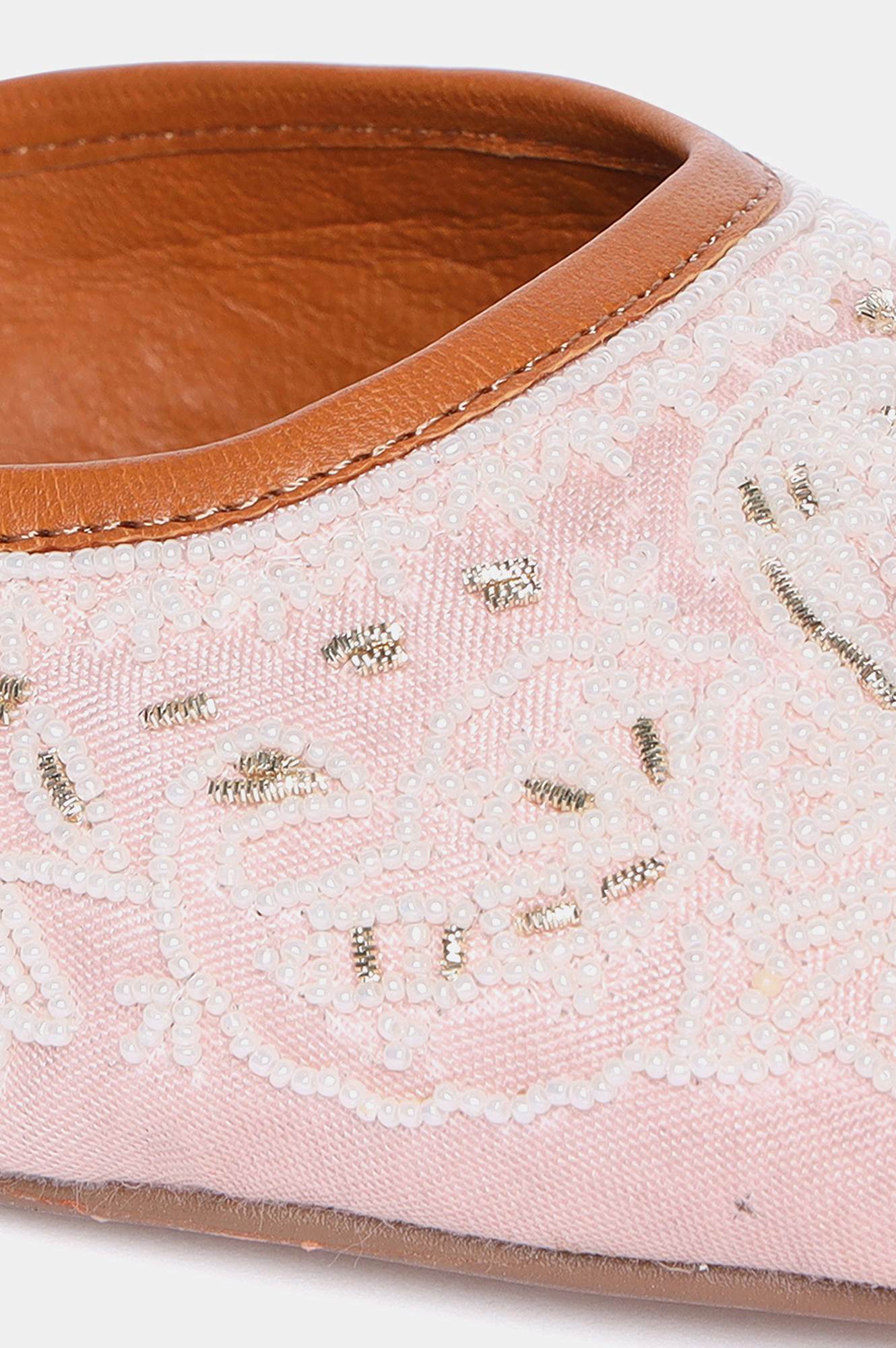 Pink Square Toe Embroidered Flat-Snazish