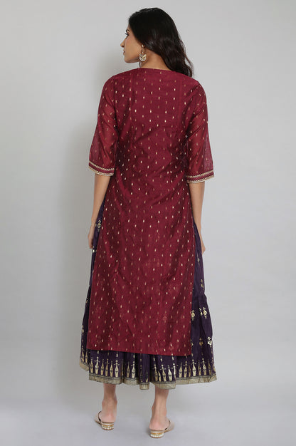 Dark Red Mock Layered Flared Dress