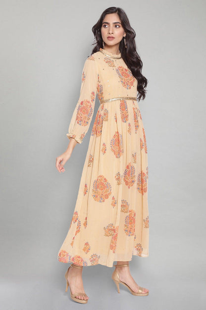 Yellow Floral Print Flared Victorian Dress - wforwoman