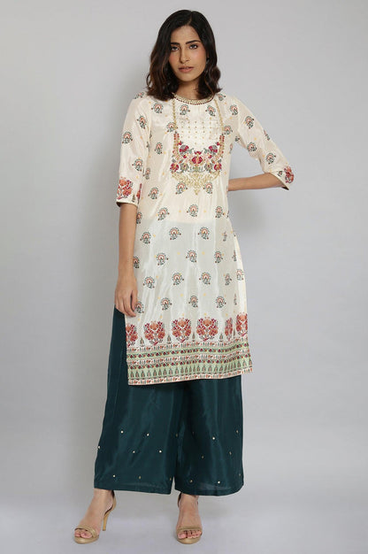 Ecru Embroidered Festive kurta - wforwoman