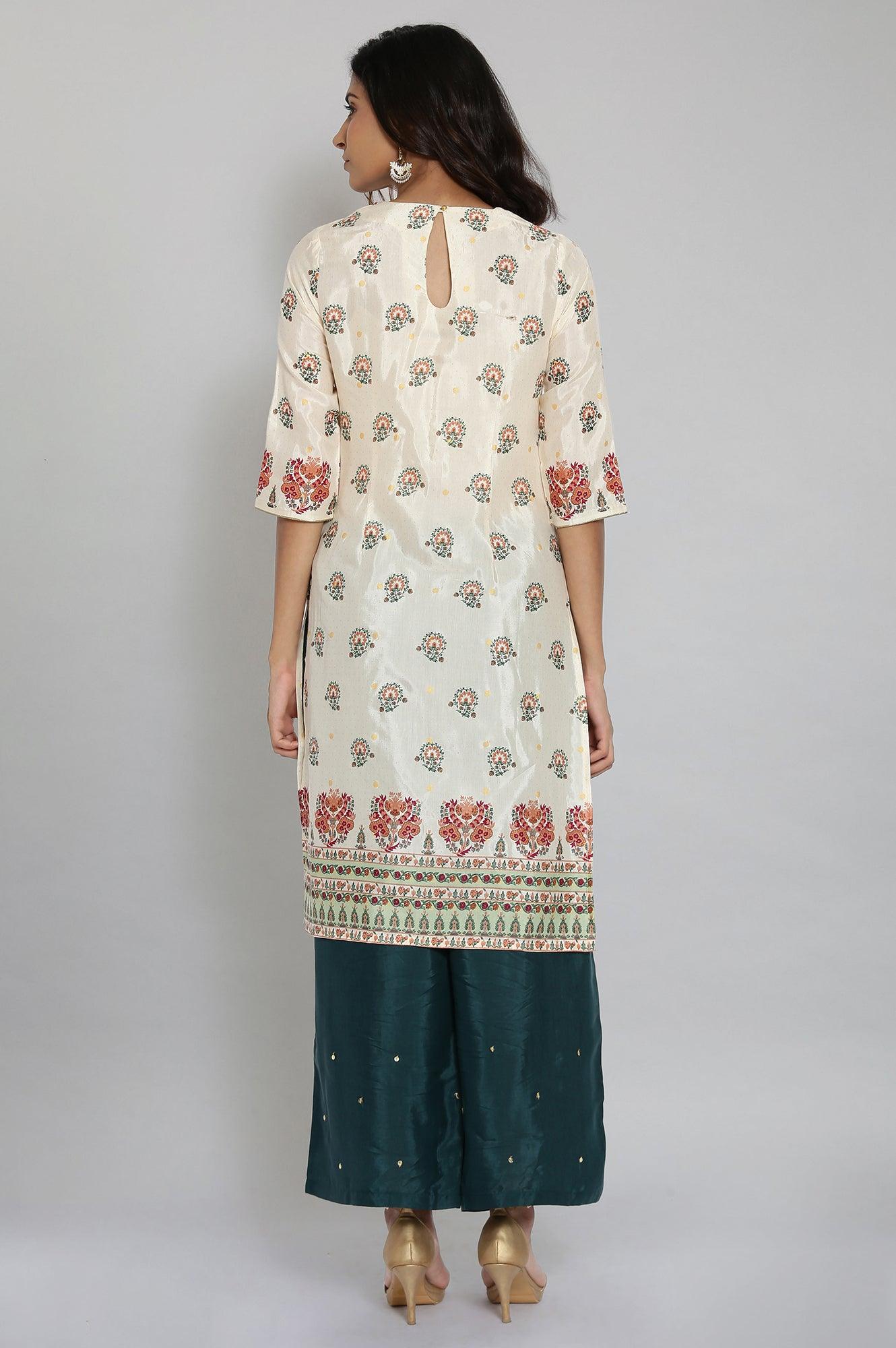 Ecru Embroidered Festive kurta - wforwoman